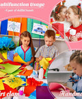 Children crafting with paper in art class, surrounded by vibrant colors, showcasing creative projects aided by Two Piece Handy Handheld Paper Punch Set With Heart And Star Holes Durable Metal Punches With Soft Grip Handles For DIY Crafts Tags Clothing Labels Tickets Scrapbooking Projects And Card Making.