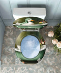 Toilet Seat Resin for Bathroom with floral and duck design, adjustable size for various toilet models, top view.