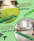 Children playing with Glow In The Dark Kids Golf Putting Set With Light Up Balls Putter Putting Mat 3 Holes And 6 Balls Indoor Outdoor Yard Golf Toy Perfect Gift For Boys And Girls Ages 3 To 8 indoors and outdoors.