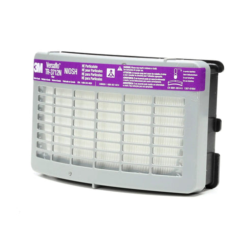 HE Filter TR-3712N Fits Versaflo PAPR TR-300 Series Silica Particulate Filter Easy Install High Efficiency Go-To Particulate Filter For Respirator Durable Canada Made One Filter Pack with grey casing and purple label
