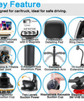 Key features of Heavy Duty Magnetic Phone Car Mount With 14 Inch Gooseneck Long Arm including suction cup, adjustable arm, and strong grips.