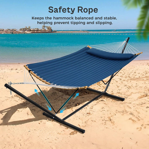 Curved Bar Hammock With Stand For Two People Heavy Duty Frame Detachable Pillow And Portable Carrying Bag For Outdoor Use