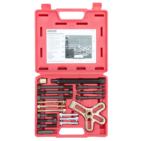 Pro Grade Harmonic Balancer Puller Kit For GM 3300 3800 V6 Engines in red case with Metric and SAE bolts