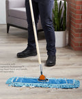 Top Shelf 24 Inch Loop End Cotton Dust Mop Head For Hard Surface Floors Heavy Lint Free Replacement blue mop on wooden floor.