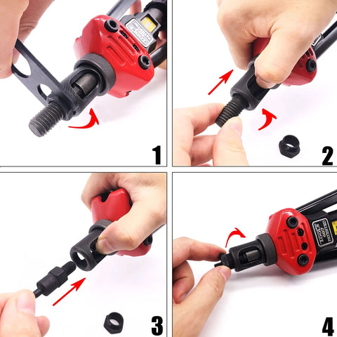 Steps for using 16 Inch Hand Rivet Nut Tool Kit with 13 Mandrels and 125 Rivet Nuts Pro Grade Setter for SAE and Metric Sizes