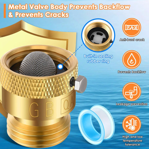 Copper Drip Irrigation Faucet Adapter Kit For Home Gardens With 25 PSI Backflow Preventer Filter Plumbers Tape And Pressure Regulator Plus Quick Connect From One Quarter Inch Tubing To Three Quarter Inch Garden Hose