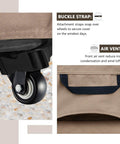 Close-up of Rolling Dining Prep Table Cart Cover For Outdoor Patio Kitchen And Garden Use Fits Up To 48L 24W 34H Inches Waterproof.