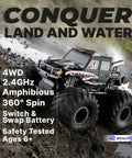 Amphibious Remote Control Car With All Terrain Four Wheel Drive Monster RC Truck Waterproof Vehicle crossing muddy terrain