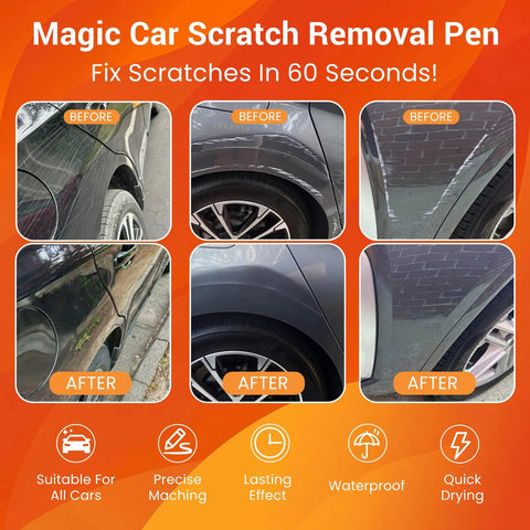 Before and after images using Black Car Scratch Repair Pen Quick Fix for Light Scratches Swirl Marks and Scuffs Portable