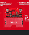 Craftsman 140-piece impact driver bit set in red case with steel, black oxide bits