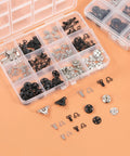 180 Piece Hook And Eye Sewing Kit All In One With Buttons And Closures For Skirts Pants And Dresses Fabric Snap Buttons Garment Snaps DIY Craft Essentials In Handy Storage Box displayed on orange background