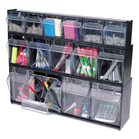Five Bin Horizontal Tilt Bin Storage System With Interlocking Modular Design, Wall Mount Or Countertop Use, Black Finish