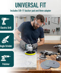 Man using electric drill with 11 Piece 2 Inch Diamond Polishing Pads Kit Wet And Dry Grit 50 To 10000 on marble countertop