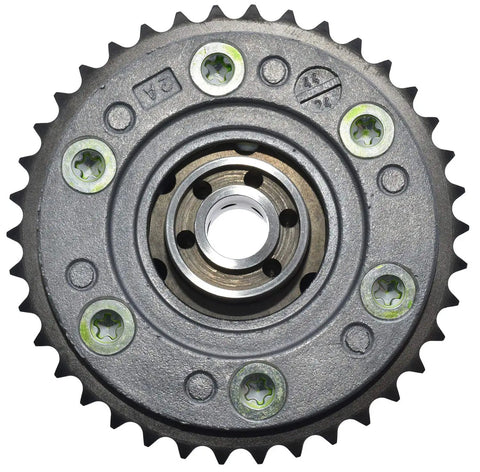 Real Deal Variable Timing Sprocket Built Like A Tank For Smooth Engine Runs With Corrosion Resistant Housing And Mount Brackets One Pack Genuine Replacement Cam Component, close-up view of steel sprocket.
