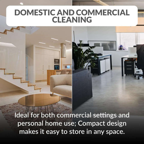 Core 13 Inch Electric Floor Buffer Scrubber And Polisher For All Floor Surfaces shown in a home and office setting