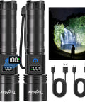 Ultra Bright LED Rechargeable Flashlights Two Pack With LCD Battery Display, 9900 Lumens, Zoomable Beam, USB cords included