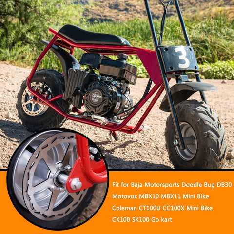 Mini bike featuring a rear brake disc rotor with pads for Motovox MBX10 MBX11 Baja Doodle Bug DB30 Blitz Racer Coleman CT100U CC100X