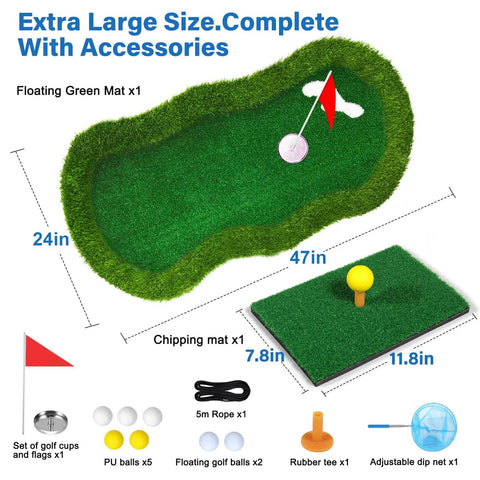 Floating Golf Green For Pool 47 By 24 Inches With Ball Retriever And Anti Drift Ropes Large Pool Putting Green For Competitive Play And Skill Practice Realistic Artificial Grass For Outdoor Fun