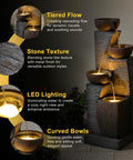 Tall Outdoor Water Fountain With Stone Texture, Four Tier Cascading Bowls For Patio Deck Porch Yard And Garden, 38.2 Inches High