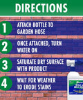 Instructions for using Spray And Walk Away Hose End Sprayer Kit 64 Ounce Three Pack Outdoor Surface Cleaner against bricks.
