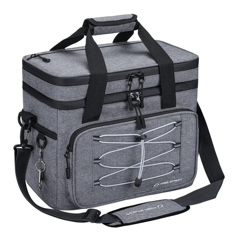 Portable Collapsible Soft Cooler Bag With Double Deck Design For 24 30 60 Cans Leakproof Ice Chest For Beach Camping And Grocery Grey