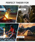 Fatwood Fire Starter Sticks Pack Resin Rich Tinder Waterproof And Windproof For Camping Hiking Bushcraft And Survival Gear Includes Four Three Point Nine Inch Sticks With Pre Drilled Hole For Ferro Rod in use while camping and hiking outdoors.