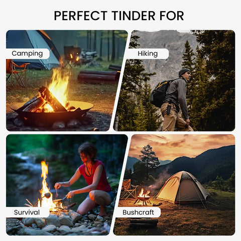 Fatwood Fire Starter Sticks Pack Resin Rich Tinder Waterproof And Windproof For Camping Hiking Bushcraft And Survival Gear Includes Four Three Point Nine Inch Sticks With Pre Drilled Hole For Ferro Rod in use while camping and hiking outdoors.