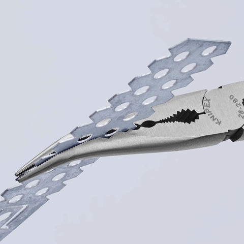 Extra Long Angled Needle Nose Pliers 11 Inch Slim Profile With Four Groove Jaws gripping metal component