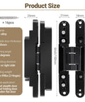 Hidden Door Hinges 2 Pack Black Low Profile Invisible Zinc Alloy Concealed Hinges 6 x 2 x 1.2 Inches 3 Way Adjustable