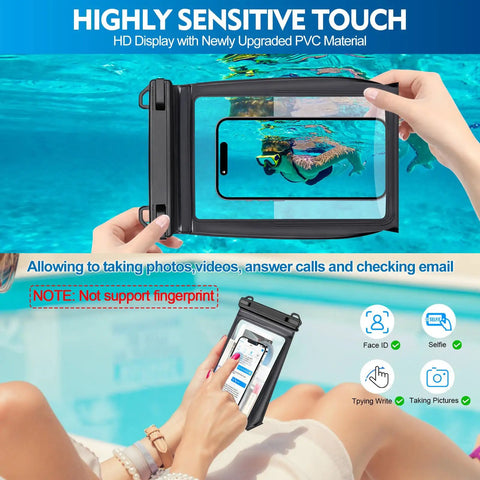 Waterproof Phone Pouch With Sealing Strip held underwater displaying sensitive touch capability.