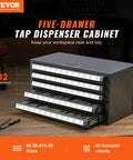Five Drawer Steel Tap Dispenser Cabinet With Sixty Compartments Holds Tap Sizes From 2 56 To 12 28, Stackable Gray Cabinet.