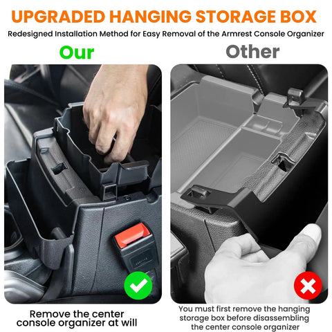 Comparison of upgraded hanging storage box for 4 Piece Center Console Organizer Kit For Jeep Wrangler JL JLU 4Xe 2018 2026 And Gladiator JT 2020 2026