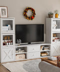 Stackable Cube Storage Organizer For Home And Office DIY Modular Shelving Cubes For Books Clothes Toys And Decor Built With Sturdy 18mm Panels Hidden Bolts Anti Tip Kit Mortise And Tenon Joints Free Stacking Design In White Washed Finish around TV in living room