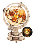 Illuminated Globe 3D Wooden Puzzle With Stand For Adults 180 Piece Build Built In LED Model Kit Cool Hobby Gift Home Decor Dorm Room Accent Relaxing Night Light showing intricate details