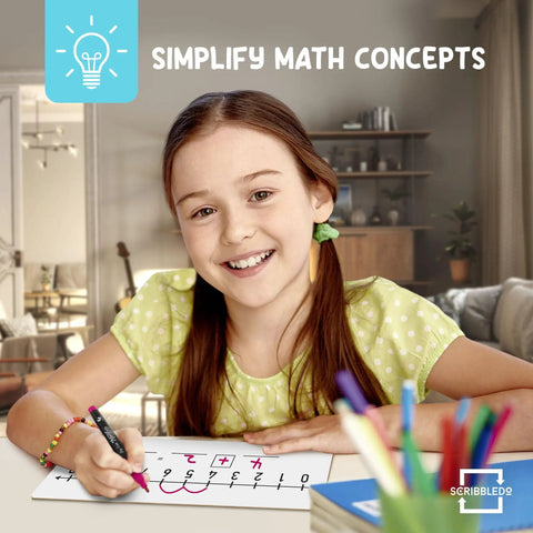 Girl using Double Sided Dry Erase Number Line Lapboard 4x12 Inch for Students, 0-10 On One Side, 0-20 On The Other in living room