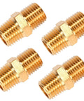 Set Of 4 Beefed Up Solid Brass Hex Nipple Pipe Fittings One Quarter Inch NPT Male To One Quarter Inch NPT Male O D One Half Inch On Each End Durable Plumbing Adapter For Hose And Pipe Systems