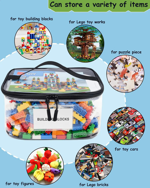 6 Pack Extra Large Clear Toy Storage Bags With Tag And Pocket, Waterproof Organizer Bags For Lego Bricks, Board Games, Black Size M