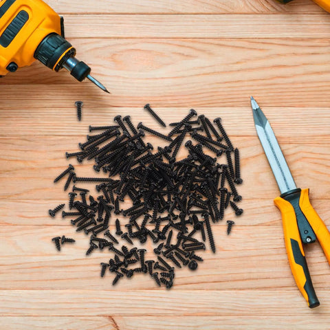 Round Head Self Tapping Screws 450 Pieces Carbon Steel Weather Resistant Black Kit with tools for repairs