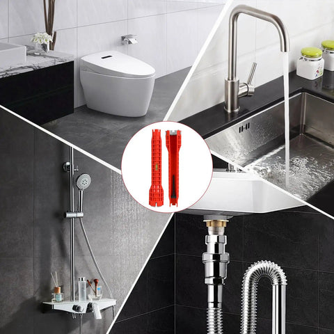 8 In 1 Multifunction Sink And Faucet Installer Wrench with tool and plumbing setups