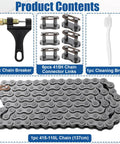 Heavy Duty 415H Motorized Chain 110L with breaker, connector links, and cleaning brush for dirt bikes and ATVs