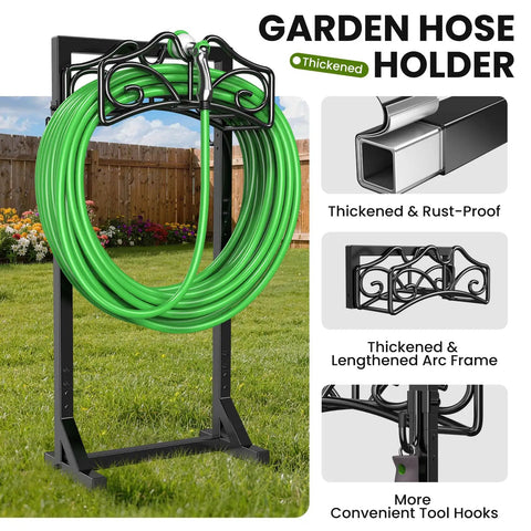 Heavy Duty Freestanding Garden Hose Holder Built To Last With Thick Gauge Metal For Outdoor Use, Super Stable Stand With Reinforced Base