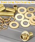 Brass Lamp Repair Hardware Kit Two Piece 0.79 Inch Pipe Nipples With Nuts And Washers NPT One Quarter Inch Threads Gold Tone