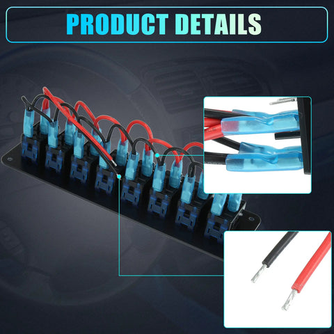 Eight Gang Rocker Switch Panel With Three Pin On Off Prewired Toggle Control Waterproof Aluminum Alloy Panel Blue LED Light