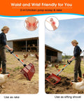Person using 2-In-1 Chicken Poop Scooper And Rake With Adjustable Angle And Handle Sand Sifter Shovel in chicken coop.