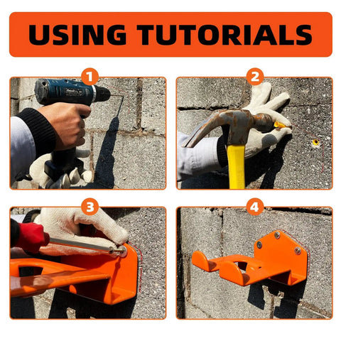 Installation steps for Heavy Duty Weedeater Wall Hanger Rack For Trimmers And Weed Eaters on brick wall using tools
