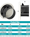 Six Inch Soffit Vent Cover Round ABS Louver With Built In Screen shown in side and front view with size chart