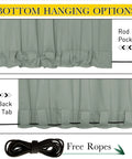 Sage green weighted outdoor curtains for patio with rope tie, rod pocket and back tab hanging options, 2 panels W52 x L84.