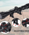 Rifle Scope 3-9x40 SFP With R4 Crosshair Reticle And Ring Mounts showing adjustable knobs for hunting and tactical use.