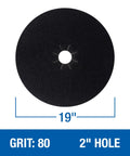 Pro Grade Silicon Carbide Floor Sanding Discs, Cloth-Backed 19-Inch, 2-Inch Center Hole, Grit 80X, Heavy X-Weight Backing, 20-Pack