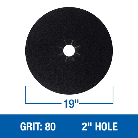 Pro Grade Silicon Carbide Floor Sanding Discs, Cloth-Backed 19-Inch, 2-Inch Center Hole, Grit 80X, Heavy X-Weight Backing, 20-Pack